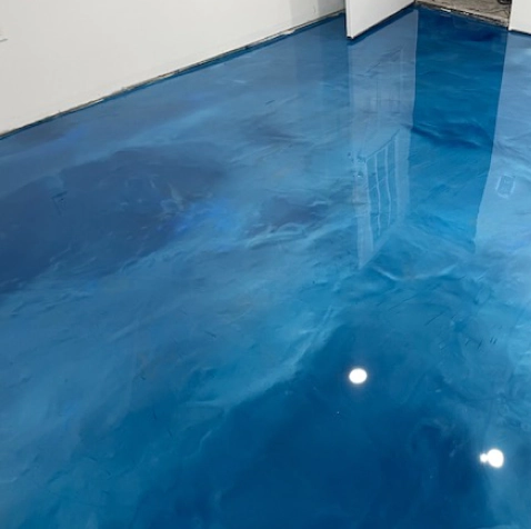 blue concrete stained floor