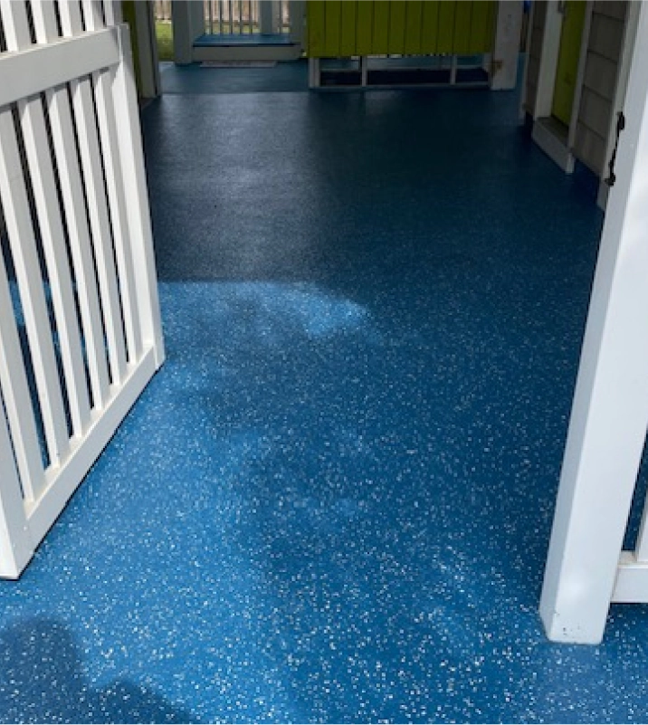 bright blue epoxy floor